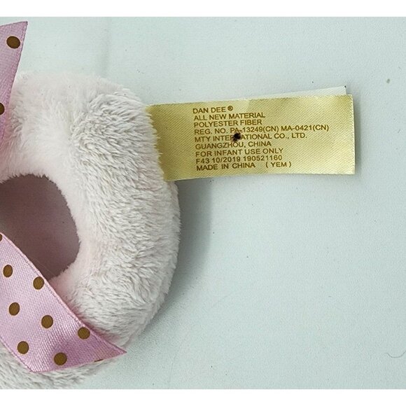 Dan Dee Pink Bunny Rabbit Rattle Plush Circle Handheld Polka Dot Ribbon Bow - Picture 5 of 8